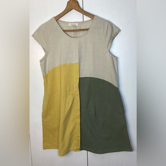 Colourblock  Linen/cotton top In Muted Green, Yellow And Cream MED. - Picture 3 of 16